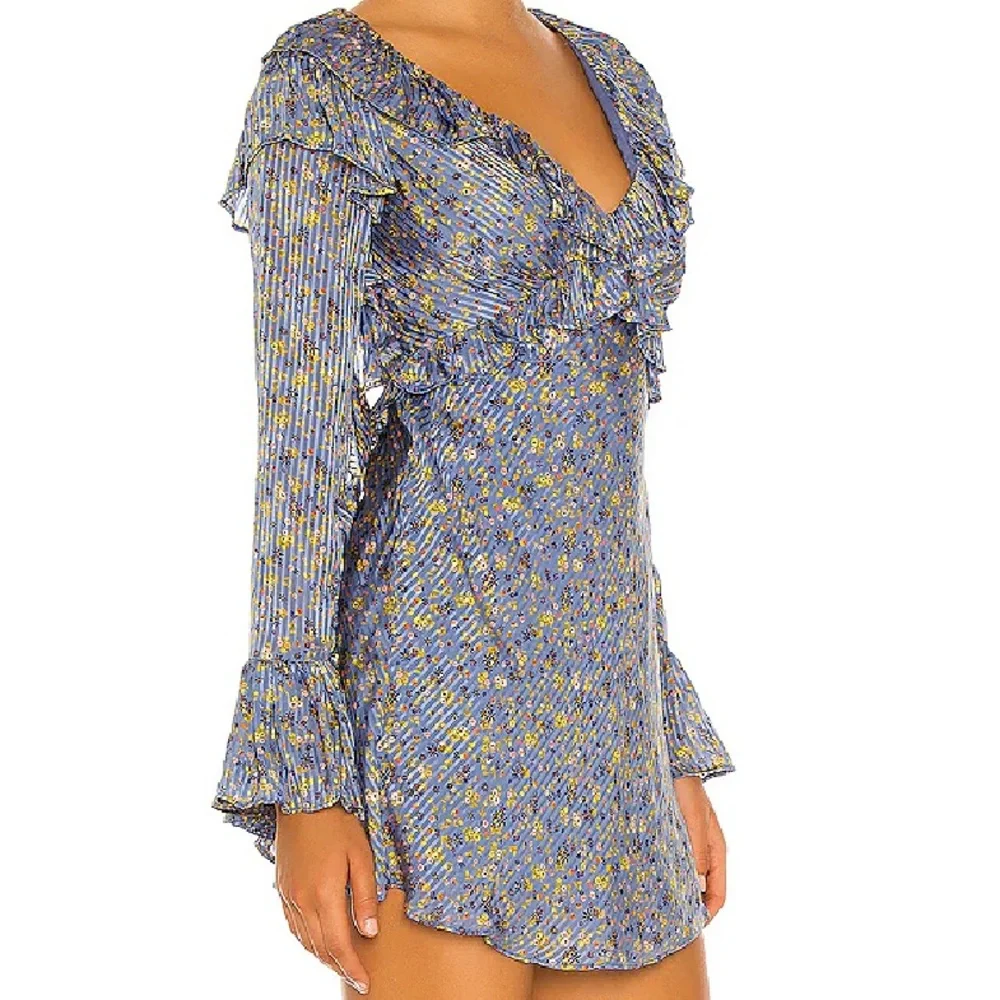 NWT Free People 4 Sweetest Thing Mini Dress Ruffles Plunge Midnight Cowboy